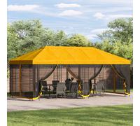 vidaXL Gazebo con pareti laterali 6 x 3 m Giallo Poliestere e Acciaio, Gazebo per eventi in giardino e terrazza, moderno ombrello esterno, rifugio versatile, tende con pareti in rete