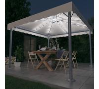 Gazebo con Stringa di Luci LED 300x300 cm Crema in Alluminio