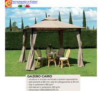 Gazebo Con Tende 3x3 H270 Acciaio Giardino Patio Top Poliestere Idrorepellente