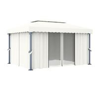 Gazebo con Tende 4x3 cm Bianco Crema Alluminio
