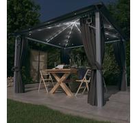 Gazebo con Tende e Luci LED 300x300 cm Antracite in Alluminio