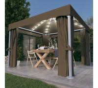 Gazebo con Tende e Stringa di Luci LED 3x3 m Grigio Talpa