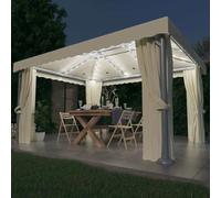 vidaXL Gazebo con Tende e Stringa di Luci LED 4x3 m Bianco Crema