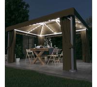 vidaXL Gazebo con Tende e Stringa di Luci LED 4x3 m Grigio Talpa