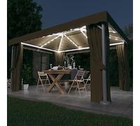 Gazebo con Tende e Stringa di Luci LED 4x3 m Grigio Talpa Strutture da esterno