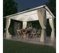 Gazebo con Tende Stringa di Luci LED 400x300 cm Crema Alluminio