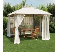 vidaXL Gazebo con Tetto Doppio e Pareti Rete Crema 2,94x2,94 m Acciaio, Gazebo da Giardino, Gazebo da Patio, Padiglione da Giardino, Gazebo da Esterno