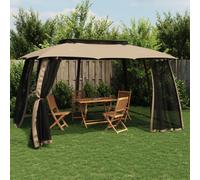vidaXL Gazebo con Tetto Doppio/Pareti Rete Tortora 3,93x2,93 m Acciaio
