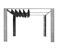 Gazebo con Tetto in Polyrattan 300x300x220cm Grigio e Crema