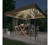 Gazebo da Giardino 3x3 m con Luci Solari, Tenda da Esterno con Struttura in Acciaio, Doppio Tetto Ventilato, Gazebo Campeggio, Tenda per Feste, per Giardino e Spiaggia, Colore Taupe, 3 x 3 x 2.5 m