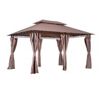 Gazebo da Giardino 4x3m in Acciaio Doppio Tetto Cachi