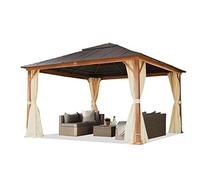 TOOLPORT Gazebo da Giardino 4x4 m Look Legno, Tetto Hardtop in Acciaio, 4 Teli Laterali Color Crema