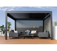 Gazebo da giardino con luci LED, pergola impermeabile in alluminio, resistente all'inverno, include 3 tende laterali per protezione solare e stabilità, 3 x 3 m