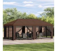 vidaXL Gazebo con pareti laterali 6 x 3 m Marrone Poliestere e Acciaio, Set per gazebo da esterno, moderno e pratico, con pareti in rete, stile industriale, kit per riparo