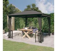 Gazebo da giardino con pareti laterali e doppio tetto, 3 x 3 m, antracite, per ombra e privacy all'aperto, robusto telaio in acciaio, tetto impermeabile, zanzariera