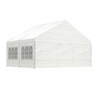 Gazebo da Giardino con Tetto Bianco, in Polietilene e Acciaio Zincato, Design con 6 Pareti e 2 Entrate, Gazebo Campeggio, Tenda per Feste, per Giardino e Spiaggia, Colore Bianco, 4.46x5.88x3.75 m