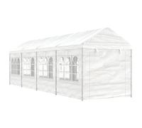 Gazebo da Giardino con Tetto in PE e Struttura Acciaio,10 Pareti Laterali con Finestre,Design Pratico con 2 Entrate,Gazebo Campeggio,Tenda per Feste,per Giardino e Spiaggia,Bianco,8.92x2.28x2.69 m