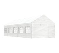 Gazebo da Giardino con Tetto in Polietilene, 12 Pareti Laterali e 2 Entrate, Gazebo Campeggio, Tenda per Feste, per Giardino e Spiaggia, Colore Bianco, 11.15x4.08x3.22 m