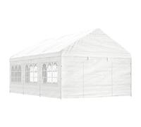 Gazebo da Giardino con Tetto in Polietilene, 8 Pareti Laterali e 2 Entrate, Gazebo Campeggio, Tenda per Feste, per Giardino e Spiaggia, Colore Bianco, 6.69 x 4.08 x 3.22 m