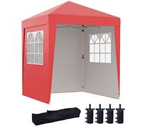 Gazebo da giardino pieghevole Pop-up Tenda regolabile Anti-UV 30+ 3 pareti laterali con 4 sacchetti di sabbia e 1 borsa da trasporto in tessuto Oxford, in acciaio, 202 x 202 x 261 cm, colore: Rosso