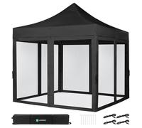 Gazebo Easy-Up - 3x3 m | Set incl. Pareti Laterali con Zanzariera - Nero