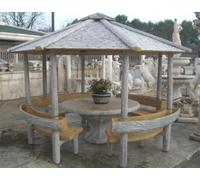 GAZEBO EFFETTO LEGNO CON TAVOLO PANCHINE E FIORIERE ARREDO DA GIARDINO NO PIETRA