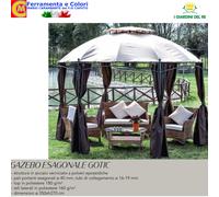 Gazebo Esagonale ? 350 cm Giardino Patio in Acciaio Con Teli Laterali Ecru GOTIC