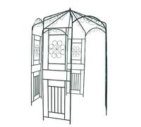 Gazebo in ferro battuto verde scuro, 250 cm di altezza, 160 cm di larghezza, stabile aiuto per piante rampicanti con ornamenti romantici, arco in metallo resistente alle intemperie per giardino