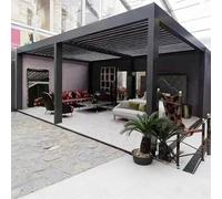 Gazebo in pergola, per giardino e terrazza, con lamelle per tetto, regolabile, stabile e resistente alle intemperie, in alluminio, completamente in alluminio, gazebo a lamelle impermeabile, 3 x 6 m