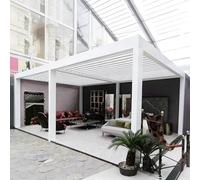 Gazebo in pergola, per giardino e terrazza, con lamelle per tetto, regolabile, stabile e resistente alle intemperie, in alluminio, pieno di alluminio, gazebo a lamelle impermeabile, bianco, 3 x 6 m