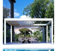 Gazebo in pergola, per giardino e terrazza, con lamelle per tetto, regolabile, stabile e resistente alle intemperie, in alluminio, pieno di alluminio, gazebo a lamelle impermeabile, bianco, 3 x 3 m