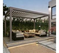 Gazebo in pergola, per giardino e terrazza, con lamelle sul tetto, regolabile, stabile e resistente alle intemperie, in alluminio, pieno di alluminio, gazebo a lamelle impermeabile (marrone, 3 x 4 m)