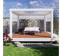 Gazebo in pergola, per giardino e terrazza, con lamelle sul tetto, regolabile, stabile e resistente alle intemperie, in alluminio, pieno di alluminio, gazebo a lamelle impermeabile, bianco, 3 x 4 m