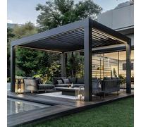 Gazebo in pergola, per giardino e terrazza, con lamelle sul tetto, regolabile, stabile e resistente alle intemperie, in alluminio, completamente in alluminio, gazebo a lamelle impermeabile, 3 x 4 m