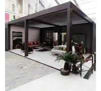 Gazebo in pergola, per giardino e terrazza, con lamelle sul tetto, regolabile, stabile e resistente alle intemperie, in alluminio, pieno di alluminio, gazebo a lamelle impermeabile (marrone, 3 x 6 m)