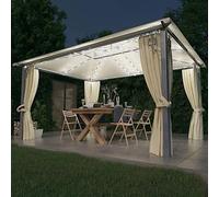 Gazebo per esterni Gazebo per patioGazebo con Tende Stringa di Luci LED 400x300 cm Crema AlluminioAdatto per giardino patio all'aperto