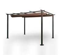 Gazebo o veranda per il giardino, in acciaio, scorrevole, con copertura marrone, 350 cm x 250 cm x 225 cm