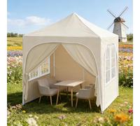 Gazebo pieghevole, 2 x 2 m, colore beige, impermeabile, con protezione UV, tessuto Oxford, regolabile in altezza e pieghevole, con borsa per il trasporto, per terrazza, campeggio, mercatino delle