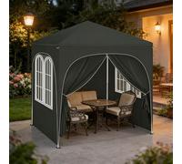 Gazebo pieghevole, 2 x 2 m, grigio, impermeabile, con protezione UV, tessuto Oxford, regolabile in altezza e pieghevole, con borsa per il trasporto per terrazza, campeggio, mercatino delle pulci ed