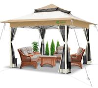 GAZEBO PIEGHEVOLE 3.6X3.6M CON 4 PARETI IN RETE PER ESTERNI GIARDINO TENDONE