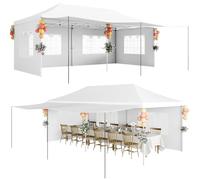 Gazebo pieghevole 3 x 6 m, resistente all'inverno, impermeabile, con 6 pareti laterali e 6 sacchi di sabbia, protezione UV, stabile per feste con gambe ispessite migliorate e borsa arrotolabile, per