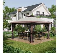 Gazebo Pieghevole 4x4 m ad Altezza Regolabile con Zanzariera e Borsa, in Metallo e Tessuto Oxford Beige