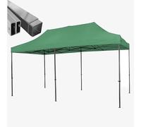 Gazebo pieghevole acciaio portatile estendibile richiudibile estensibile per fiere eventi stand chiosco tenda tendone mercato mercatino (laterali esclusi) (Verde, 3x6m)