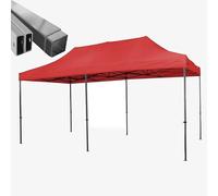 Gazebo pieghevole acciaio portatile estendibile richiudibile estensibile per fiere eventi stand chiosco tenda tendone mercato mercatino (laterali esclusi) (Rosso, 3x6m)
