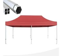Gazebo pieghevole alluminio piantone esagonale 45mm portatile estendibile richiudibile estensibile per fiere eventi stand chiosco tenda tendone (laterali esclusi) (Rosso, 3x6m)