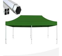 Gazebo pieghevole alluminio piantone esagonale 45mm portatile estendibile richiudibile estensibile per fiere eventi stand chiosco tenda tendone (laterali esclusi) (Verde, 3x6m)