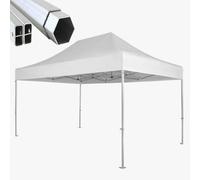 Gazebo pieghevole alluminio piantone esagonale 45mm portatile estendibile richiudibile estensibile per fiere eventi stand chiosco tenda tendone (laterali esclusi) (Bianco, 3x4,5m)