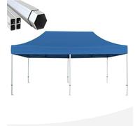Gazebo pieghevole alluminio piantone esagonale 45mm portatile estendibile richiudibile estensibile per fiere eventi stand chiosco tenda tendone (laterali esclusi) (Blu, 3x6m)