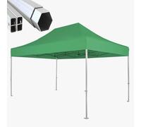 Gazebo pieghevole alluminio piantone esagonale 45mm portatile estendibile richiudibile estensibile per fiere eventi stand chiosco tenda tendone (laterali esclusi) (Verde, 3x4,5m)