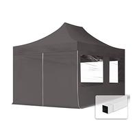 TOOLPORT 3x4,5m gazebo pieghevole con laterali (finestre panoramiche), ECONOMY acciaio, grigio scuro - (59045)